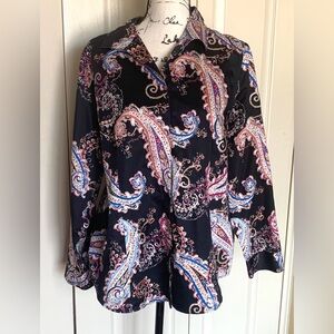 Chico’s Long Sleeve Black Paisley Blouse